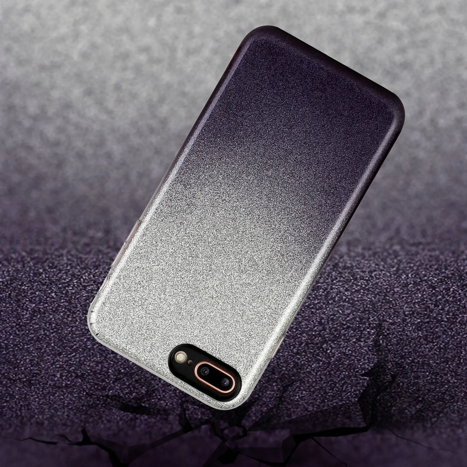 For iphone 6/6S/6 plus/6S plus/7/8/SE 2020 Phone Case Gradient Color Glitter Powder Phone Cover with Airbag Bracket black