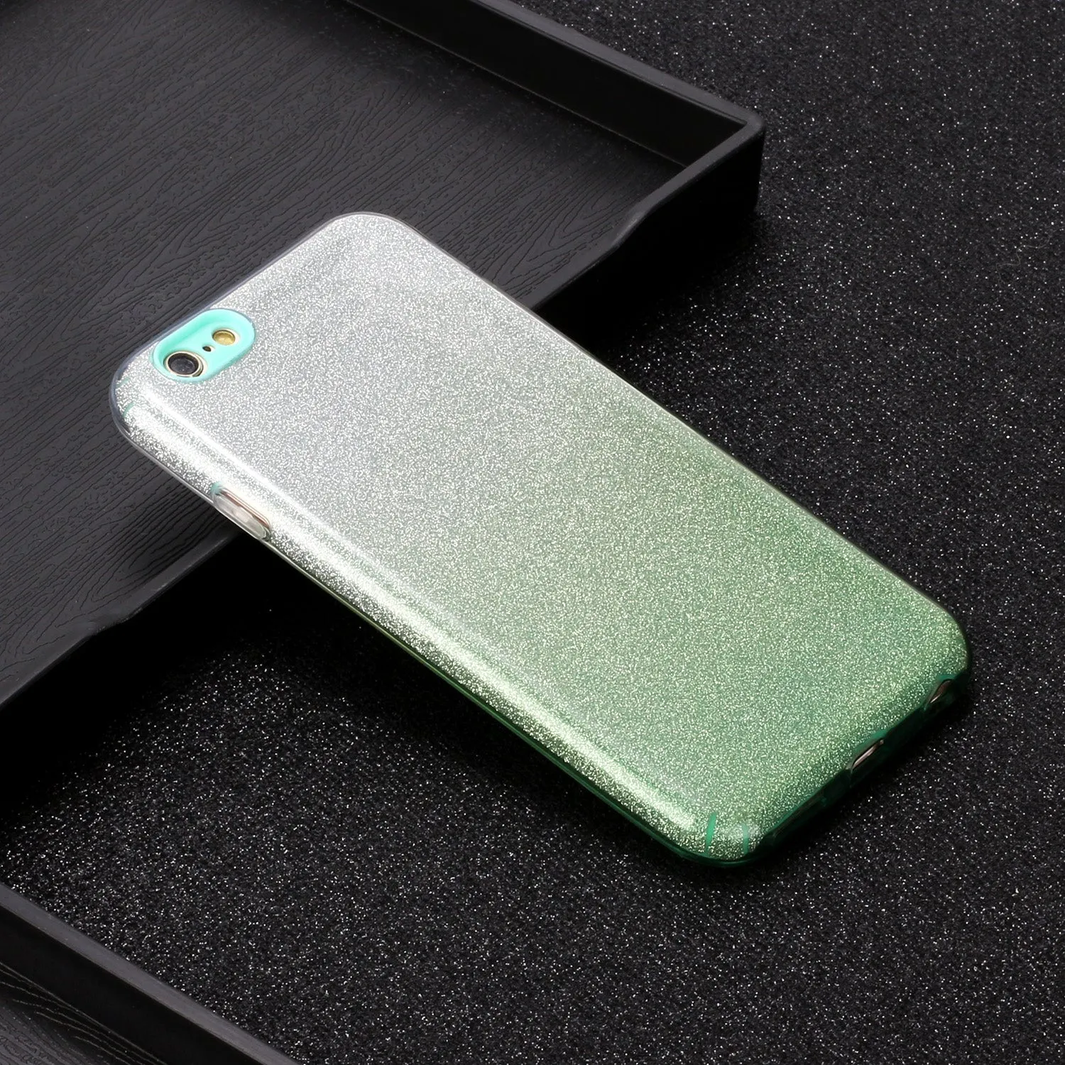 For iphone 6/6S/6 plus/6S plus/7/8/SE 2020 Phone Case Gradient Color Glitter Powder Phone Cover with Airbag Bracket black
