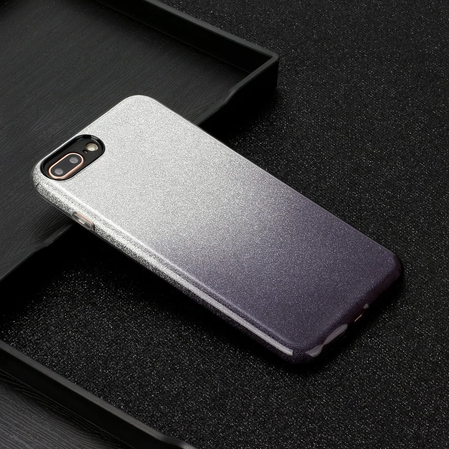 For iphone 6/6S/6 plus/6S plus/7/8/SE 2020 Phone Case Gradient Color Glitter Powder Phone Cover with Airbag Bracket black