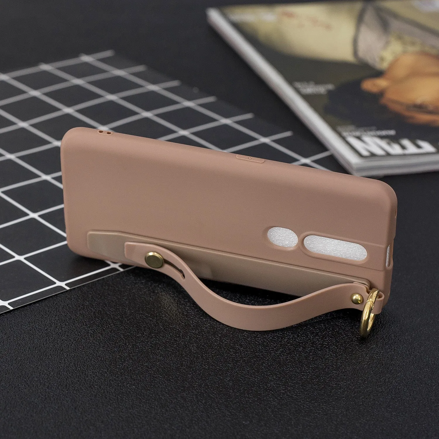 For OPPO F11 pro Simple Solid Color Chic Wrist Rope Bracket Matte TPU Anti-scratch Non-slip Protective Cover Back Case 11 Lotus pink