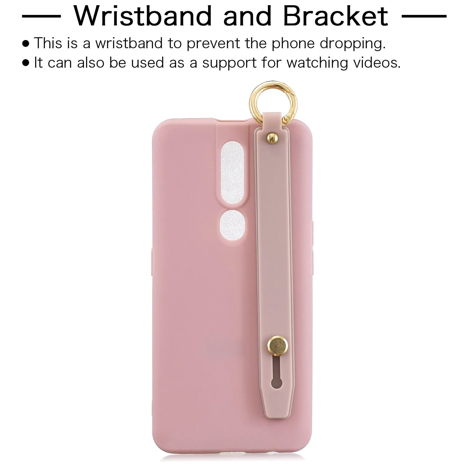 For OPPO F11 pro Simple Solid Color Chic Wrist Rope Bracket Matte TPU Anti-scratch Non-slip Protective Cover Back Case 11 Lotus pink