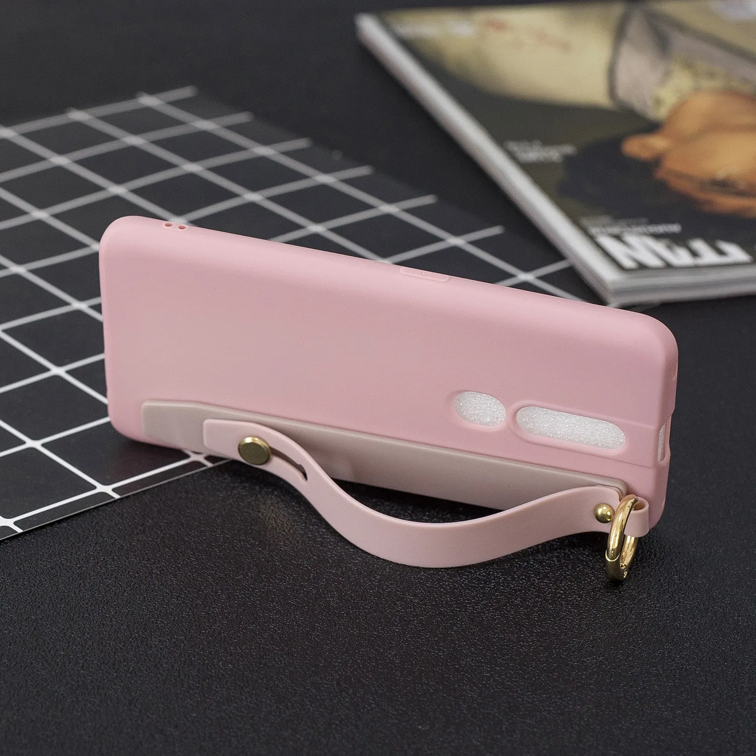 For OPPO F11 pro Simple Solid Color Chic Wrist Rope Bracket Matte TPU Anti-scratch Non-slip Protective Cover Back Case 11 Lotus pink