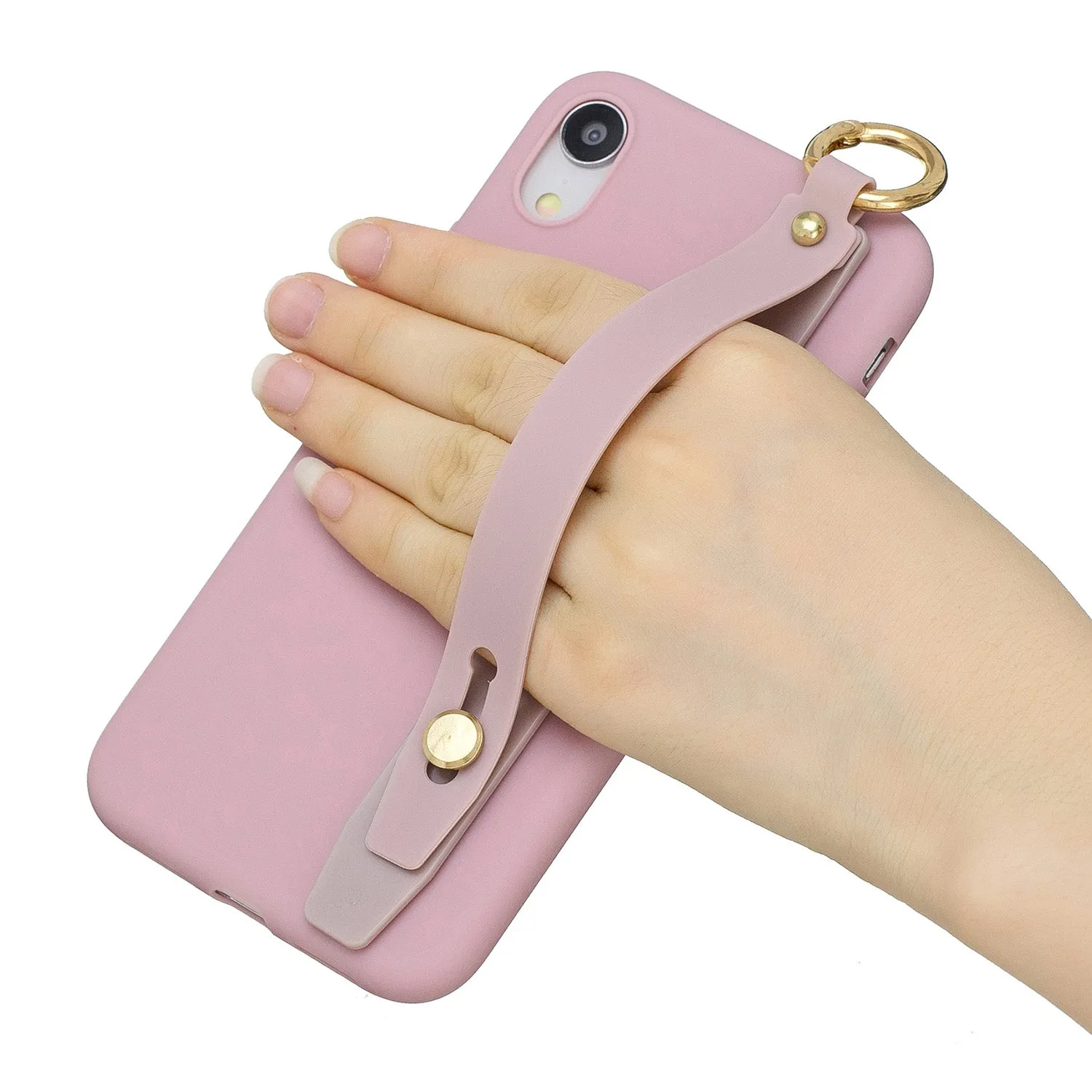 For OPPO F11 pro Simple Solid Color Chic Wrist Rope Bracket Matte TPU Anti-scratch Non-slip Protective Cover Back Case 11 Lotus pink