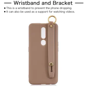 For OPPO F11 pro Simple Solid Color Chic Wrist Rope Bracket Matte TPU Anti-scratch Non-slip Protective Cover Back Case 9 coffee