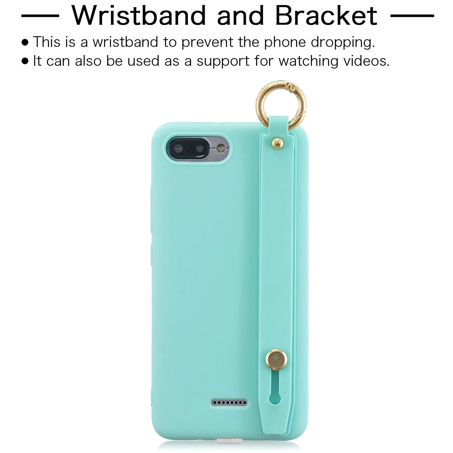 For Redmi 6A Simple Solid Color Chic Wrist Rope Bracket Matte TPU Anti-scratch Non-slip Protective Cover Back Case 1 black