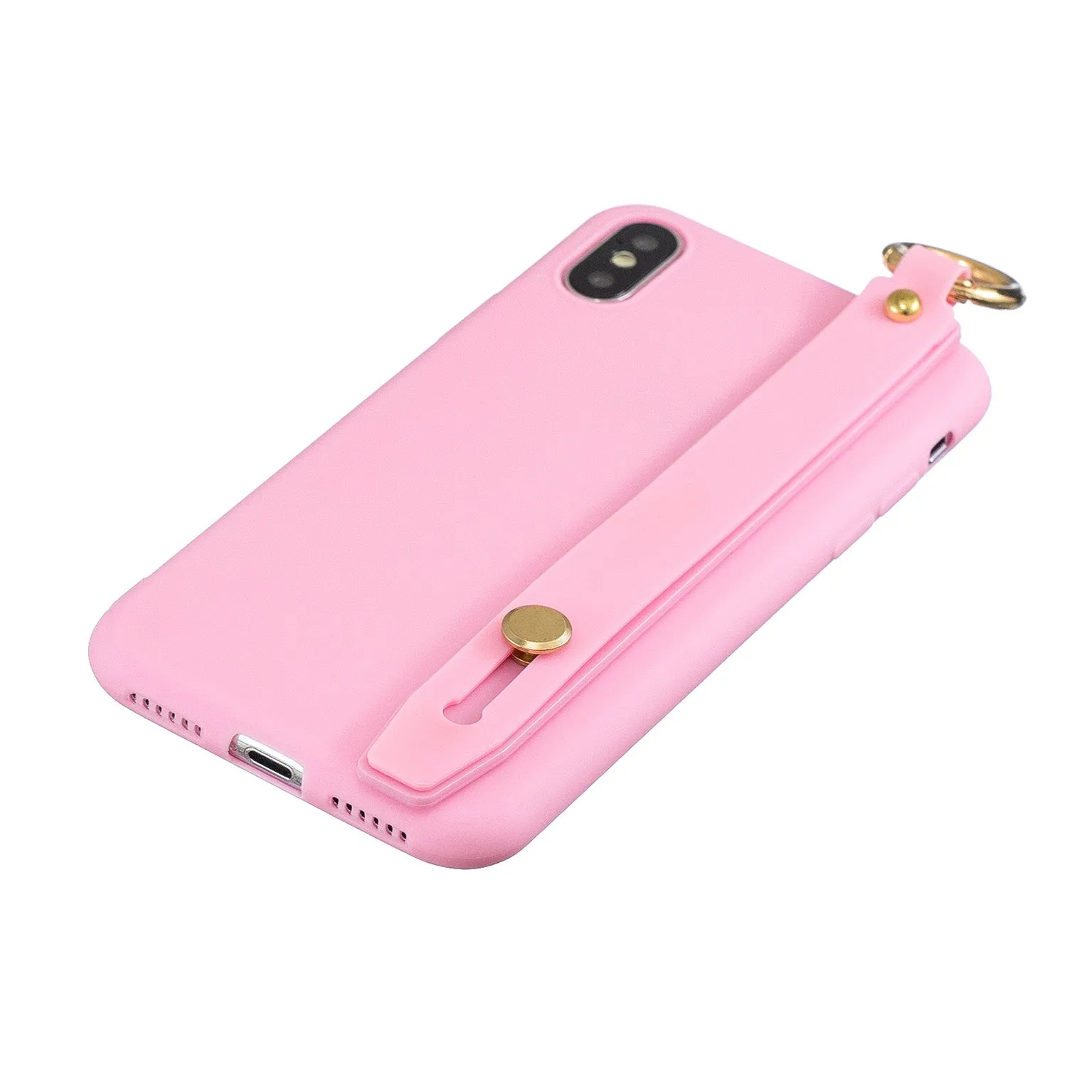 For Redmi 6A Simple Solid Color Chic Wrist Rope Bracket Matte TPU Anti-scratch Non-slip Protective Cover Back Case 5 dark pink
