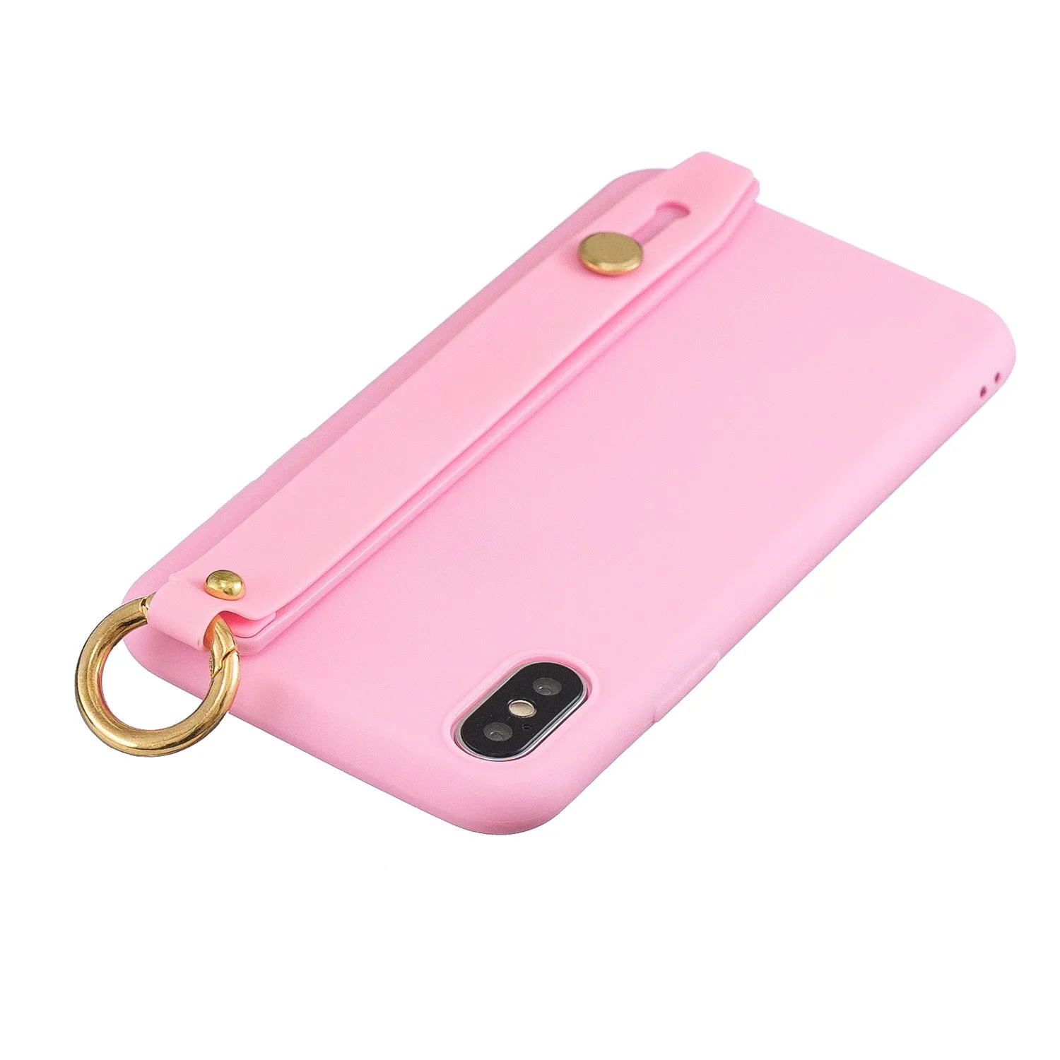 For Redmi 6A Simple Solid Color Chic Wrist Rope Bracket Matte TPU Anti-scratch Non-slip Protective Cover Back Case 5 dark pink