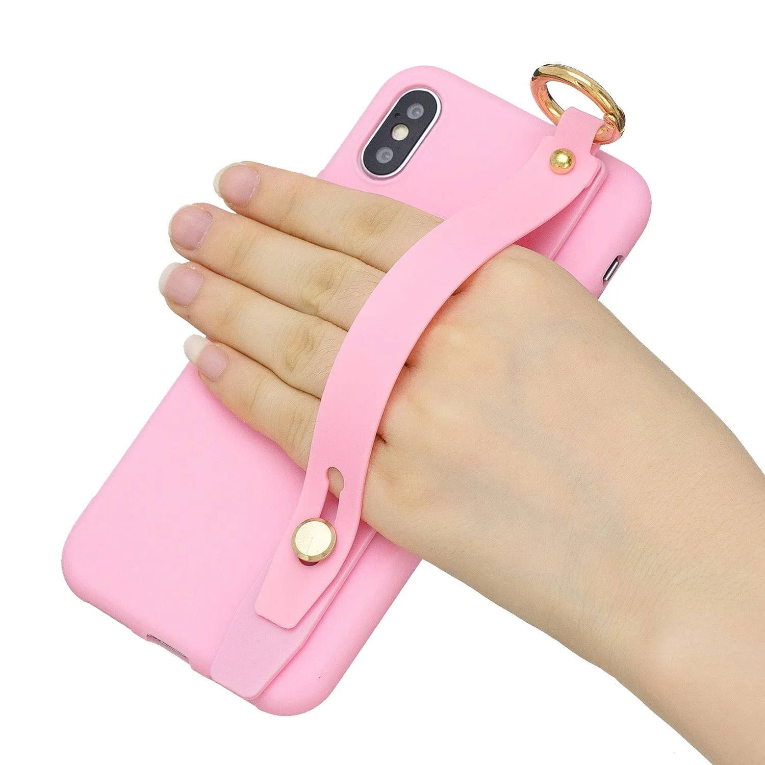 For Redmi 6A Simple Solid Color Chic Wrist Rope Bracket Matte TPU Anti-scratch Non-slip Protective Cover Back Case 5 dark pink