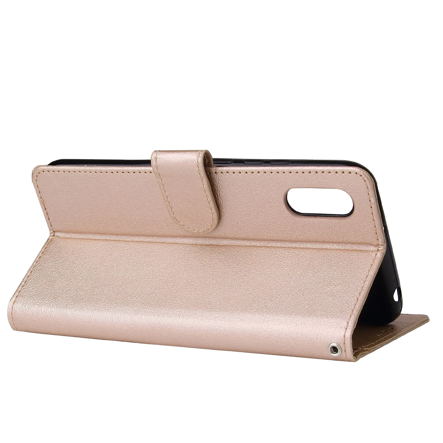 For Redmi 9A/Redmi 9C PU Leather Mobile Phone Cover with 3 Cards Slots Phone Frame Golden