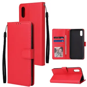 For Redmi 9A/Redmi 9C PU Leather Mobile Phone Cover with 3 Cards Slots Phone Frame red
