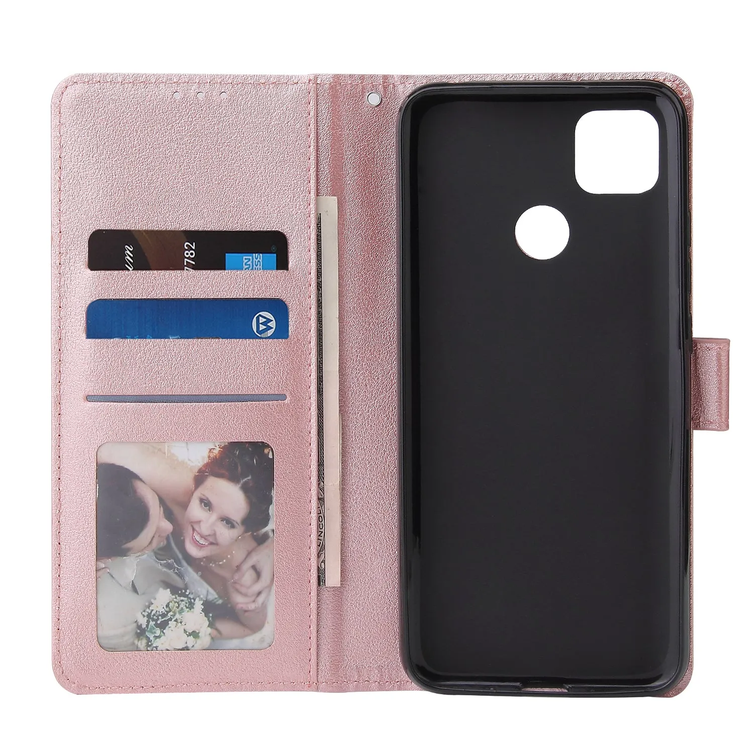 For Redmi 9A/Redmi 9C PU Leather Mobile Phone Cover with 3 Cards Slots Phone Frame Rose gold