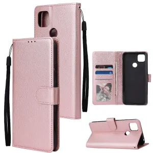 For Redmi 9A/Redmi 9C PU Leather Mobile Phone Cover with 3 Cards Slots Phone Frame Rose gold
