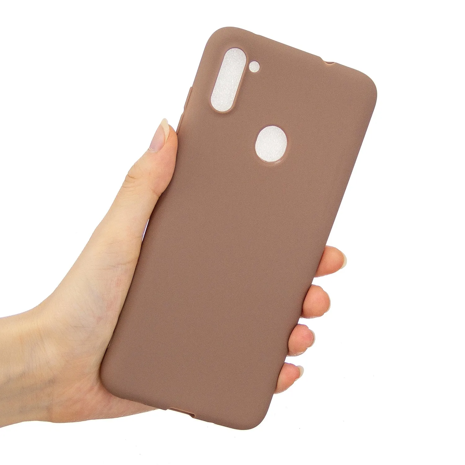 For Samsung A01/ A11/A21/A41/A51/A71/A81/A91 Mobile Phone Case Lovely Candy Color Matte TPU Anti-scratch Non-slip Protective Cover Back Case 9 brown