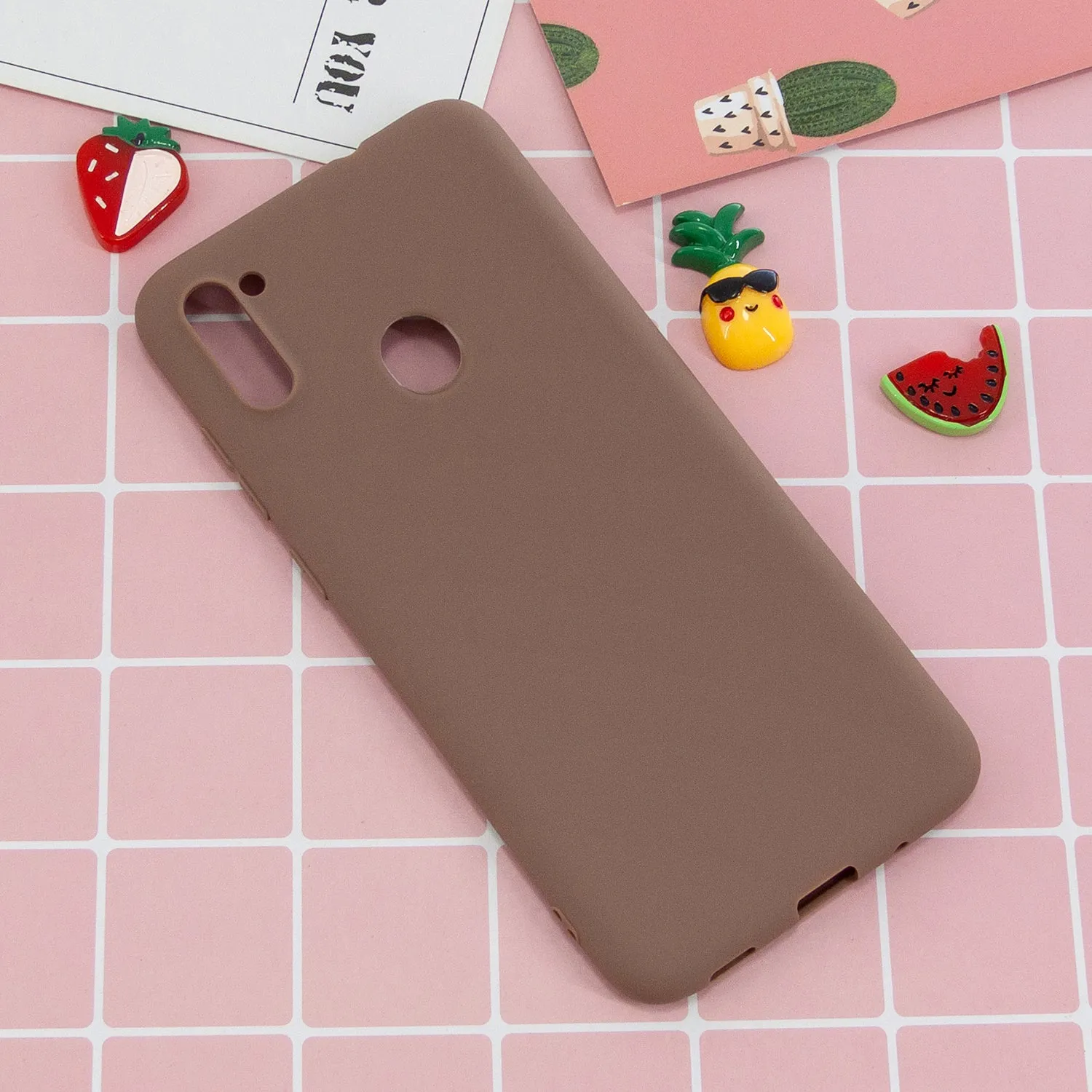 For Samsung A01/ A11/A21/A41/A51/A71/A81/A91 Mobile Phone Case Lovely Candy Color Matte TPU Anti-scratch Non-slip Protective Cover Back Case 9 brown