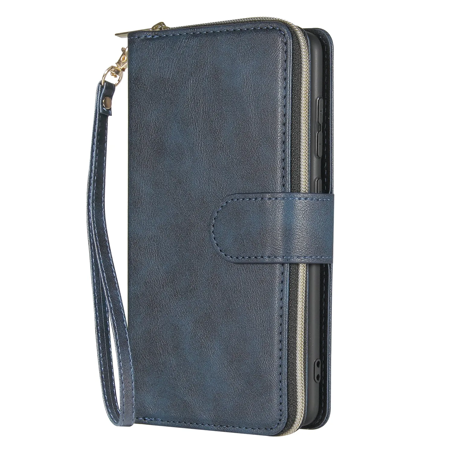 For Samsung A01/A21/A31/A41/A51 Pu Leather  Mobile Phone Cover Zipper Card Bag   Wrist Strap blue