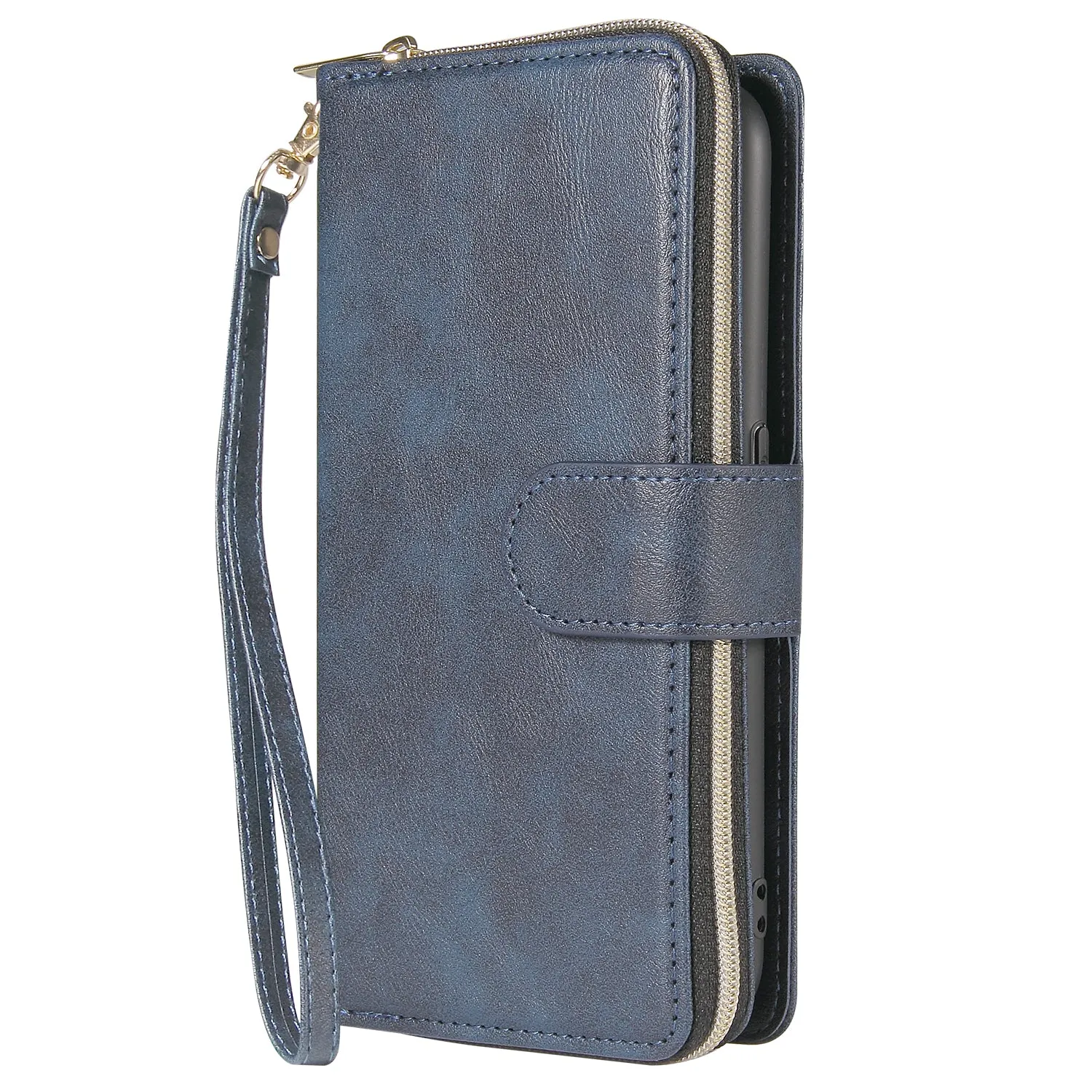 For Samsung A01/A21/A31/A41/A51 Pu Leather  Mobile Phone Cover Zipper Card Bag   Wrist Strap blue
