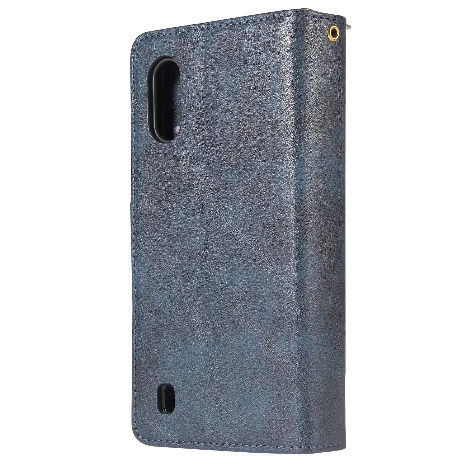 For Samsung A01/A21/A31/A41/A51 Pu Leather  Mobile Phone Cover Zipper Card Bag   Wrist Strap blue