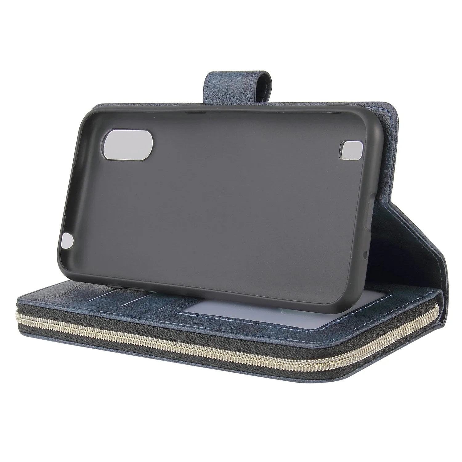 For Samsung A01/A21/A31/A41/A51 Pu Leather  Mobile Phone Cover Zipper Card Bag   Wrist Strap blue