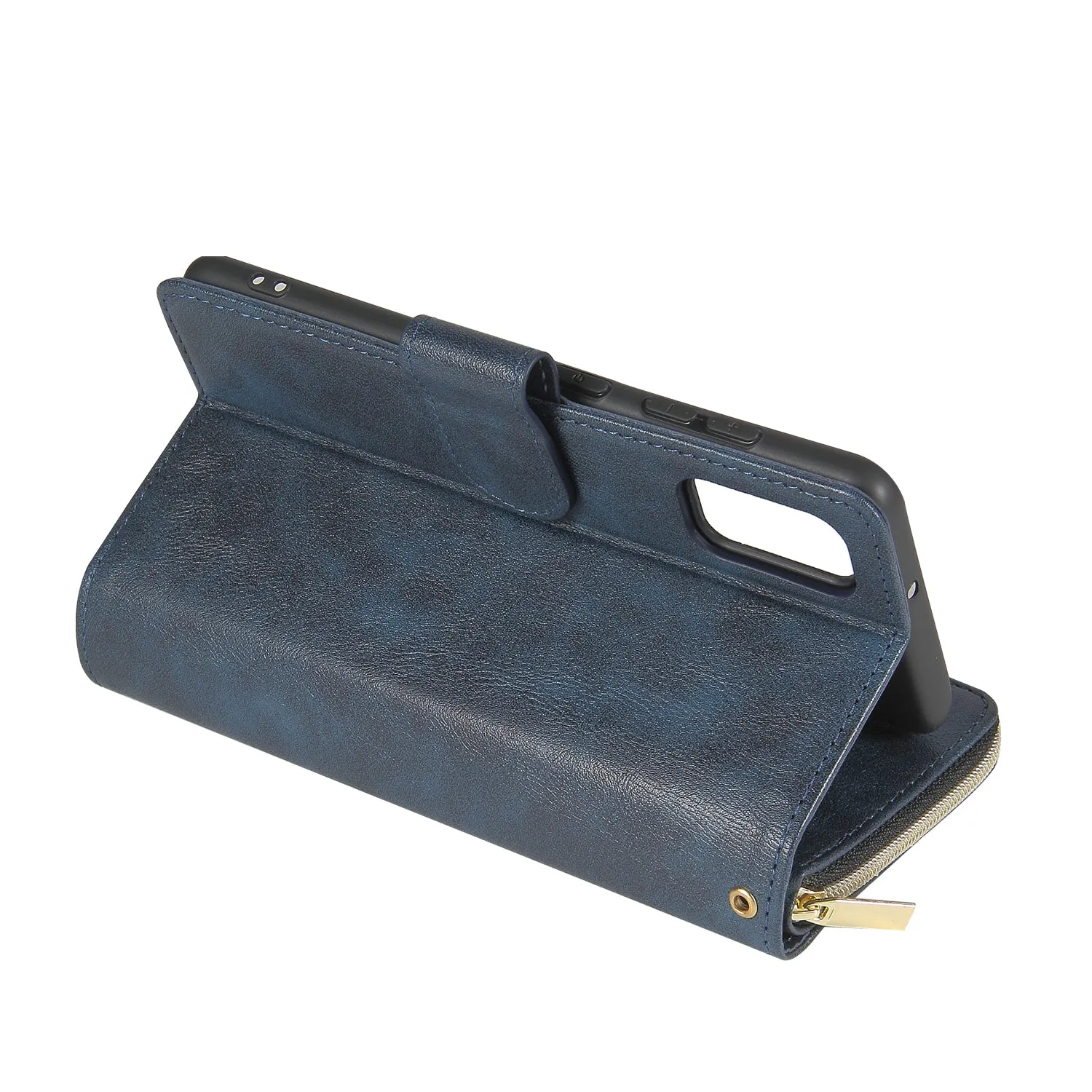 For Samsung A01/A21/A31/A41/A51 Pu Leather  Mobile Phone Cover Zipper Card Bag   Wrist Strap blue