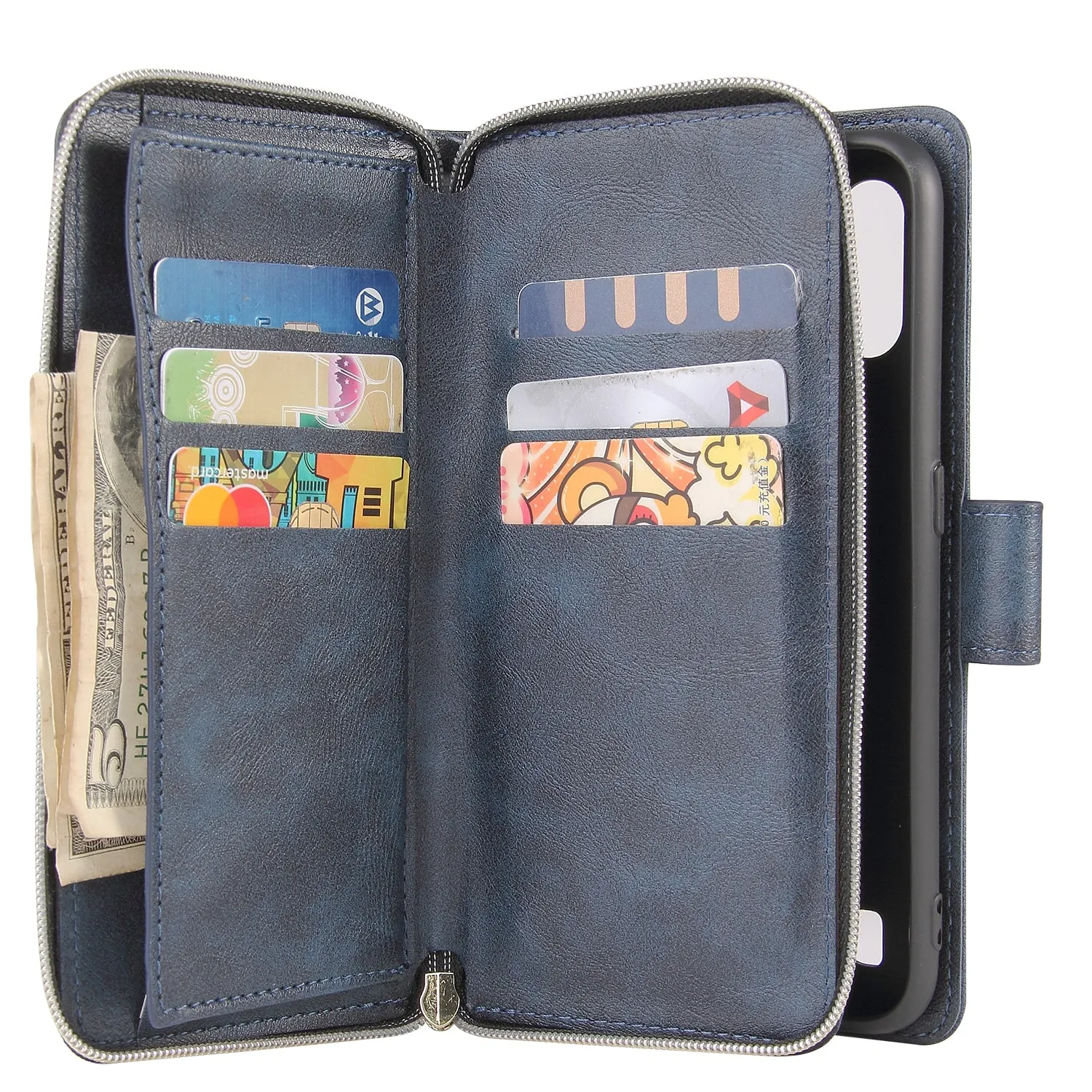 For Samsung A01/A21/A31/A41/A51 Pu Leather  Mobile Phone Cover Zipper Card Bag   Wrist Strap blue