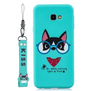 For Samsung A5 2017 Cartoon Lovely Coloured Painted Soft TPU Back Cover Non-slip Shockproof Full Protective Case with Lanyard Light blue