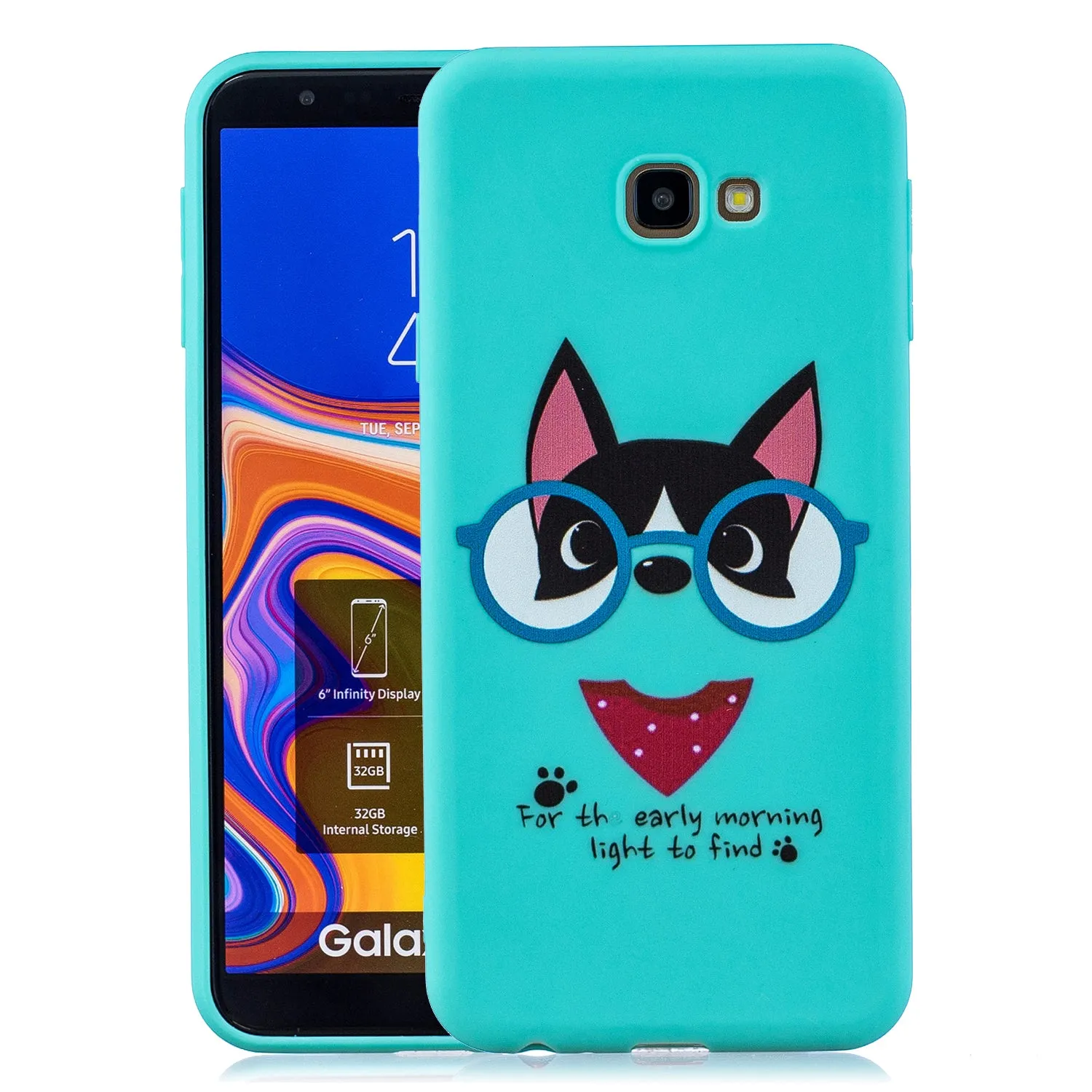 For Samsung A5 2017 Cartoon Lovely Coloured Painted Soft TPU Back Cover Non-slip Shockproof Full Protective Case with Lanyard Light blue
