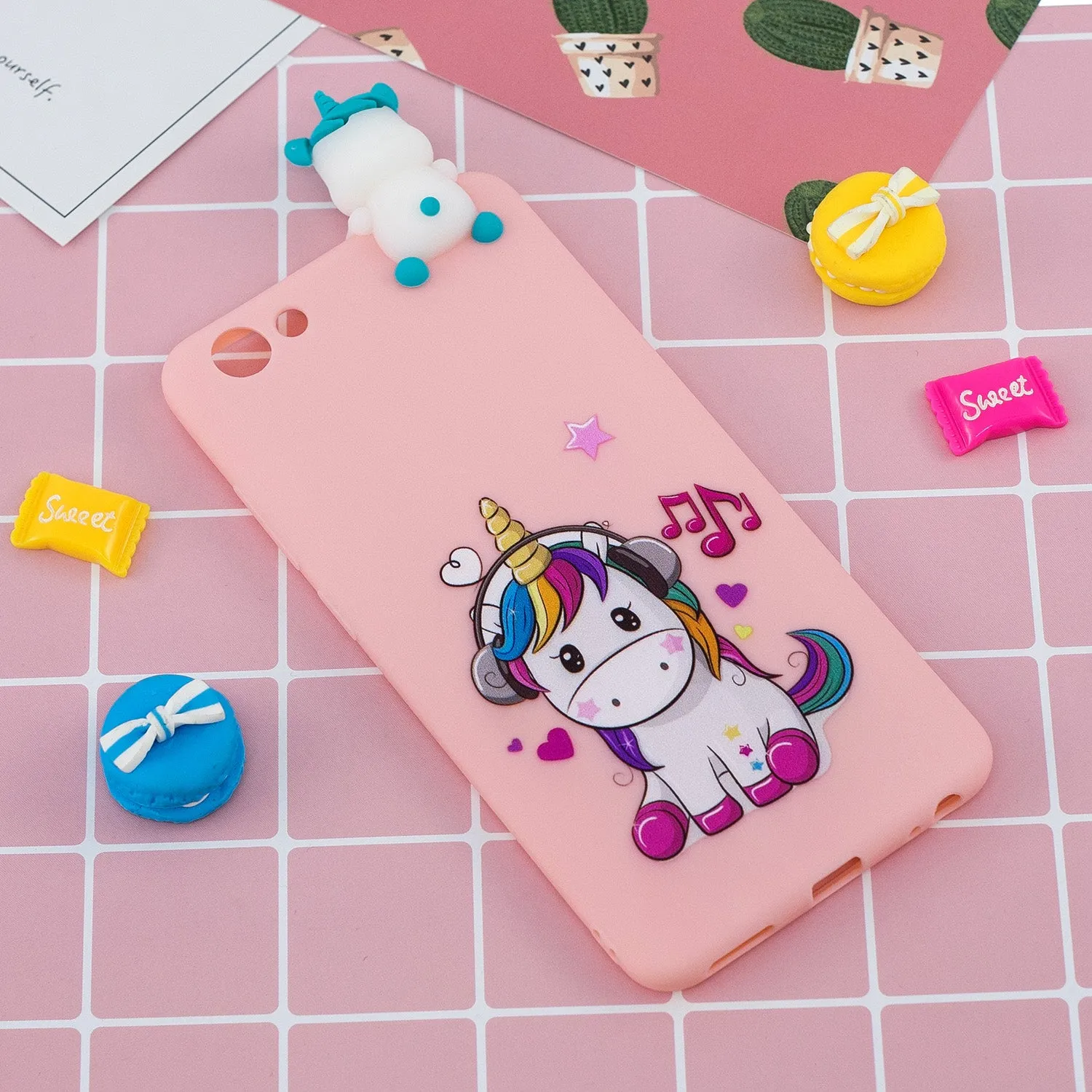 For VIVO Y71 3D Cute Coloured Painted Animal TPU Anti-scratch Non-slip Protective Cover Back Case Music unicorn