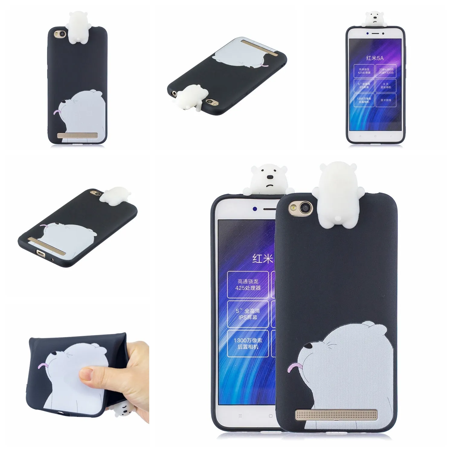 For XIAOMI Redmi 5A 3D Cute Coloured Painted Animal TPU Anti-scratch Non-slip Protective Cover Back Case white