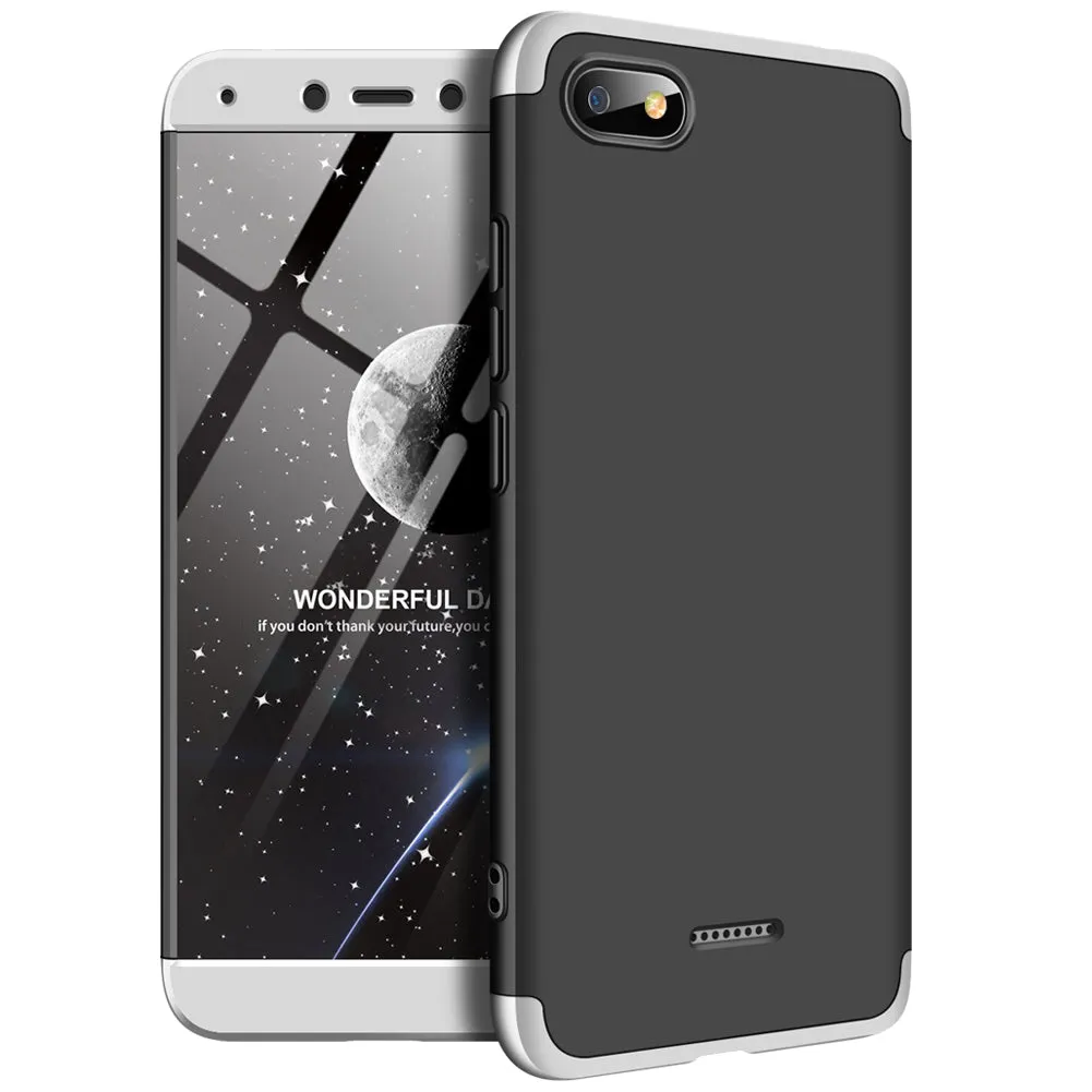 For XIAOMI Redmi 6A Ultra Slim PC Back Cover Non-slip Shockproof 360 Degree Full Protective Case silver black silver_XIAOMI Redmi 6A