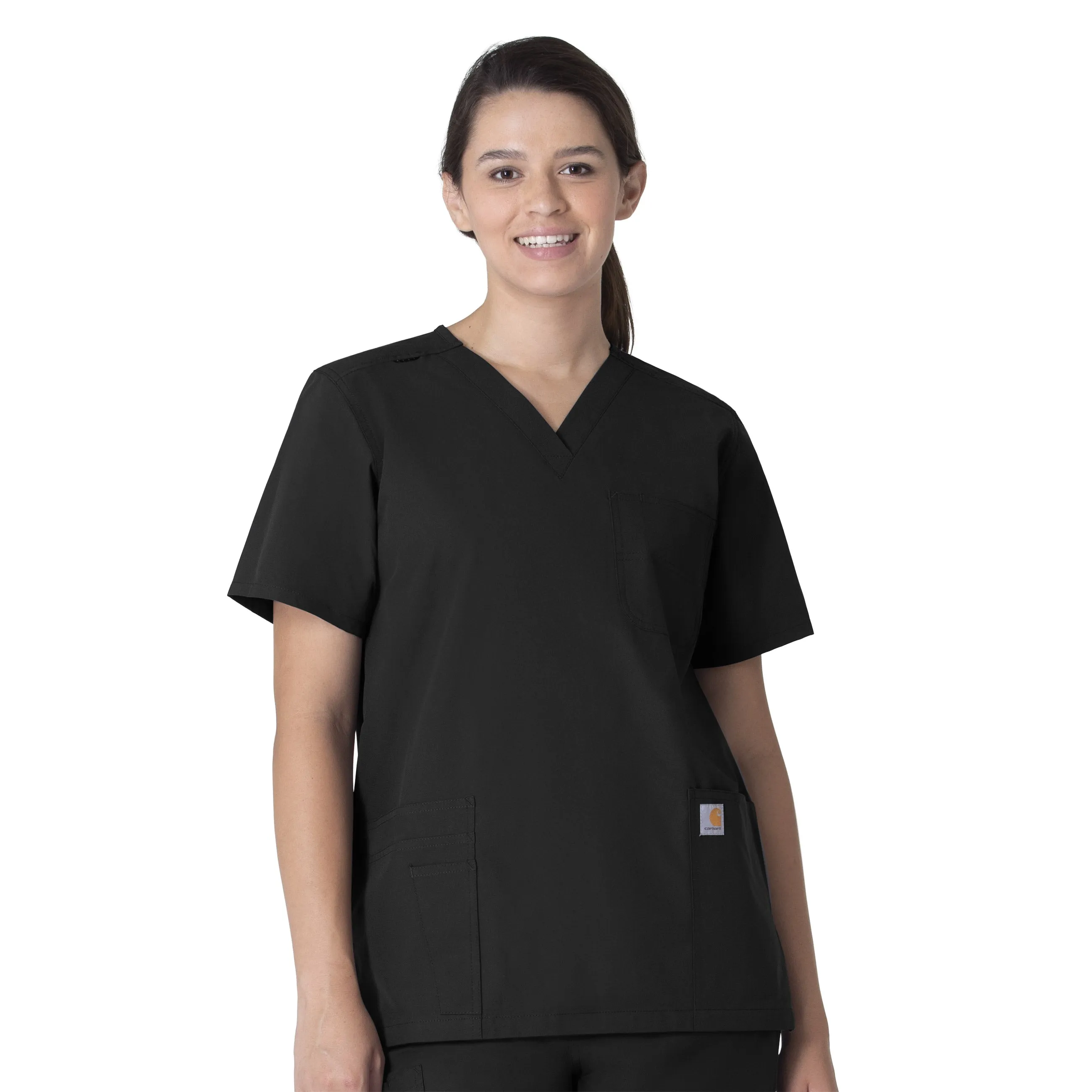 Force Essentials C15013 Unisex V-Neck 6-Pocket Scrub Top Black