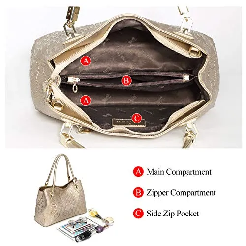 FOXER Leather Handbags for Women, Cow Leather Lock, Gold