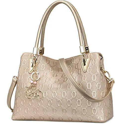 FOXER Leather Handbags for Women, Cow Leather Lock, Gold