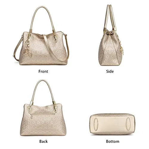 FOXER Leather Handbags for Women, Cow Leather Lock, Gold