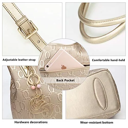 FOXER Leather Handbags for Women, Cow Leather Lock, Gold