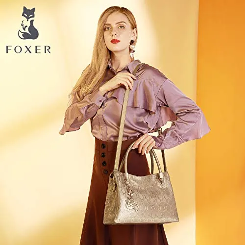 FOXER Leather Handbags for Women, Cow Leather Lock, Gold