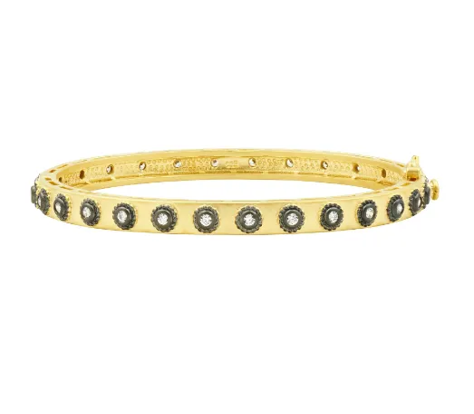 Freida Rothman Signature Studded Eternity Hinge Bangle - Gold & Black