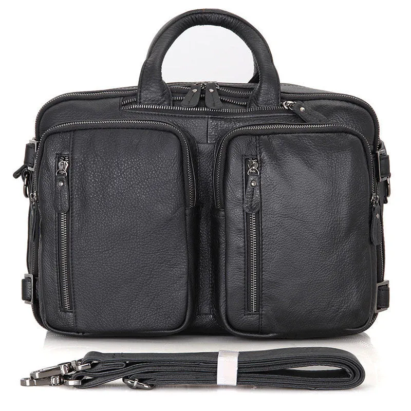 Full Grain Leather Briefcase Convertible Leather Backpack Messenger Shoulder Bag