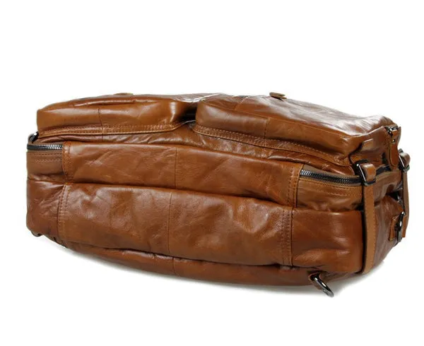 Full Grain Leather Briefcase Convertible Leather Backpack Messenger Shoulder Bag
