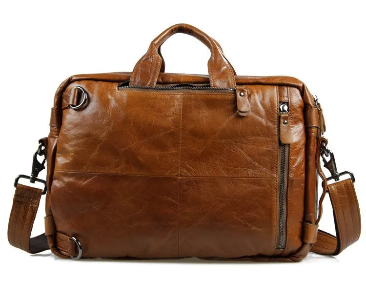 Full Grain Leather Briefcase Convertible Leather Backpack Messenger Shoulder Bag