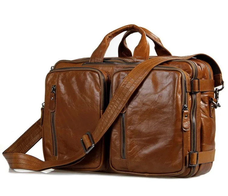 Full Grain Leather Briefcase Convertible Leather Backpack Messenger Shoulder Bag
