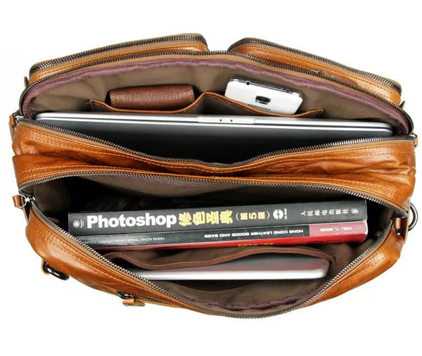 Full Grain Leather Briefcase Convertible Leather Backpack Messenger Shoulder Bag
