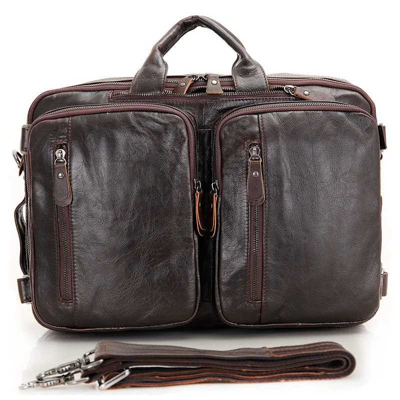 Full Grain Leather Briefcase Convertible Leather Backpack Messenger Shoulder Bag