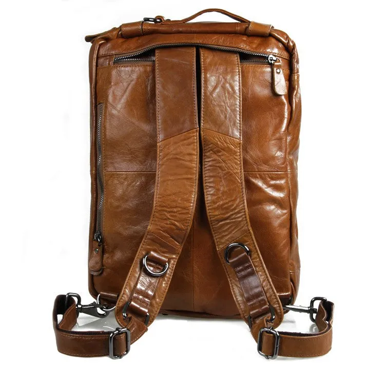 Full Grain Leather Briefcase Convertible Leather Backpack Messenger Shoulder Bag