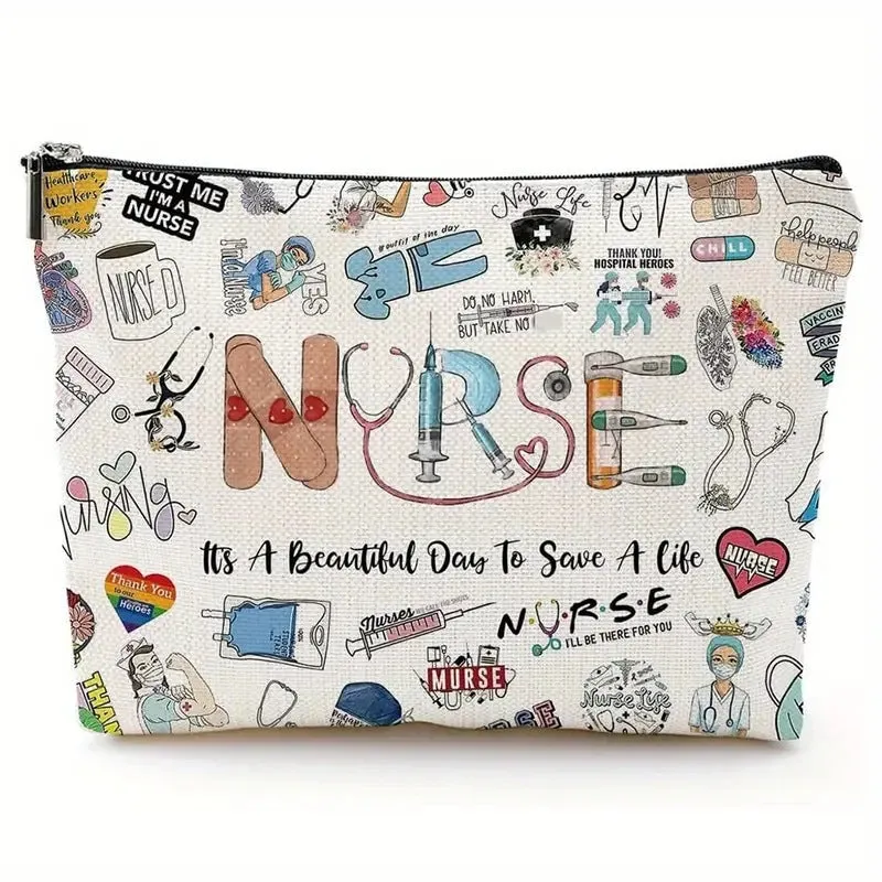 Gift Cotton Linen Nurse Cartoon Letter Cosmetic Bags