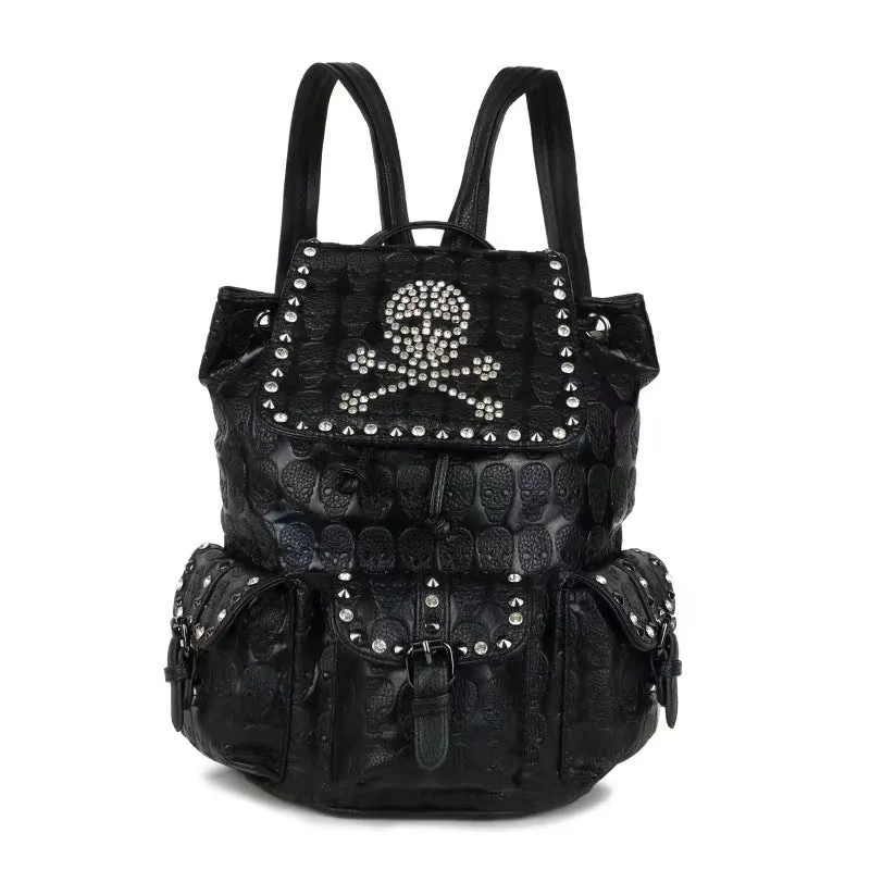 Gothic Skull Rivets PU Leather Backpack with Rhinestone Embellishments
