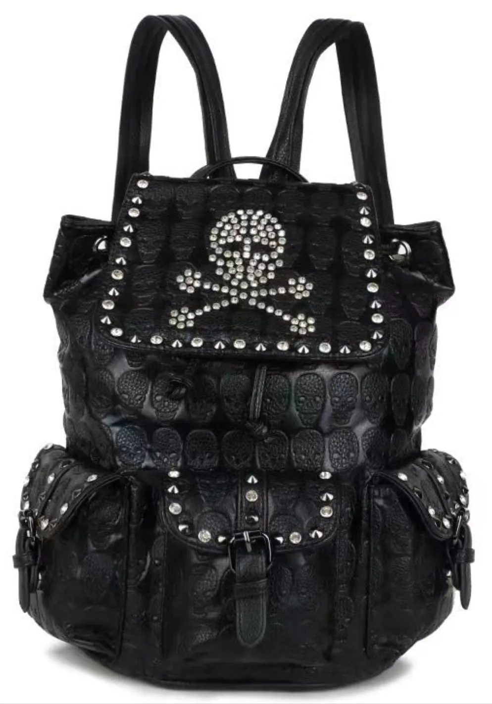 Gothic Skull Rivets PU Leather Backpack with Rhinestone Embellishments