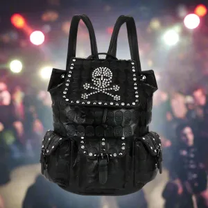 Gothic Skull Rivets PU Leather Backpack with Rhinestone Embellishments