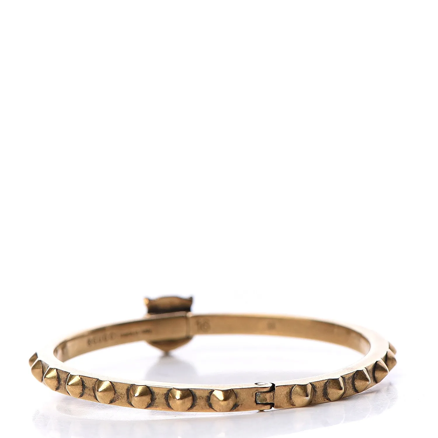 Gucci Metal Studded Feline Head Bracelet in Aged Gold