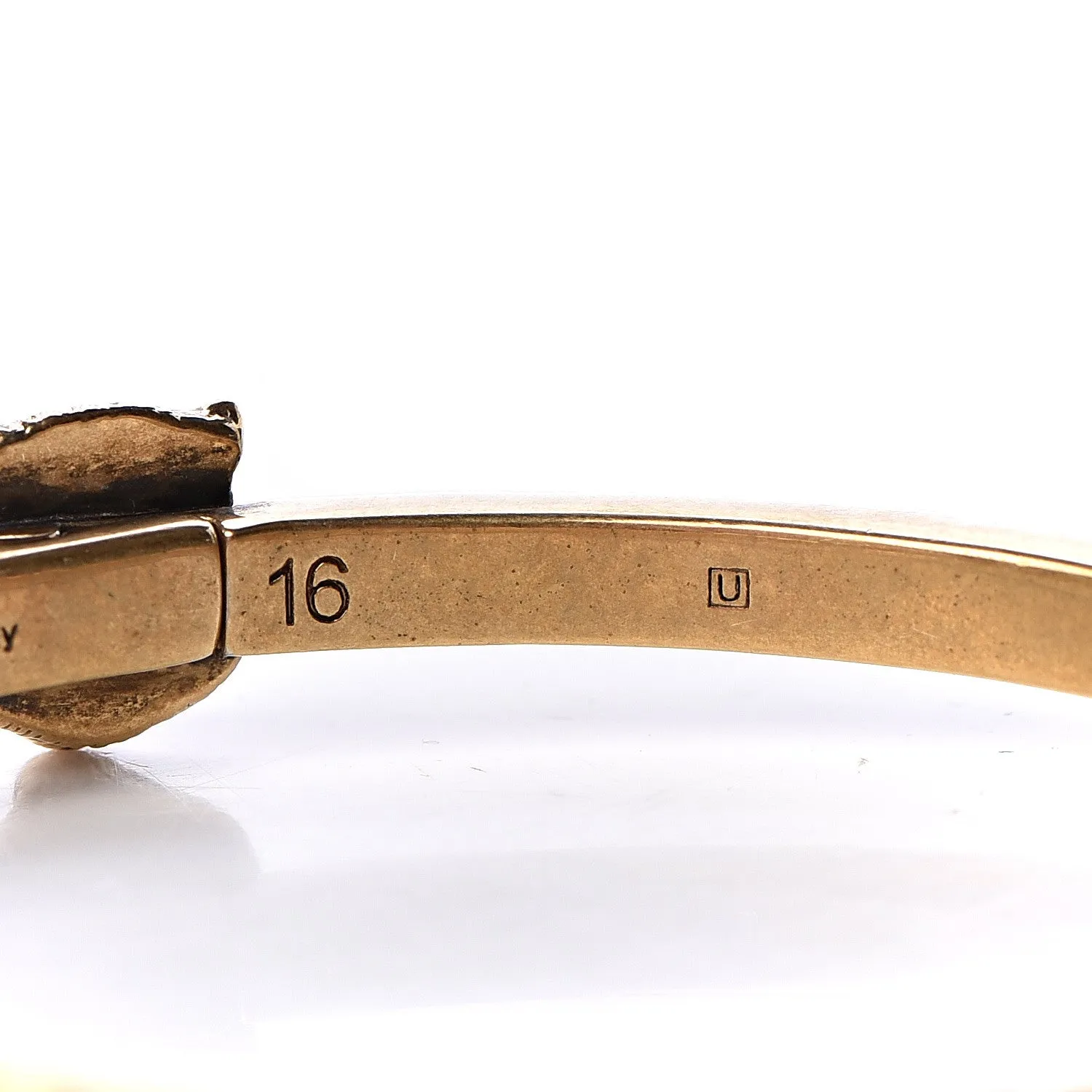 Gucci Metal Studded Feline Head Bracelet in Aged Gold