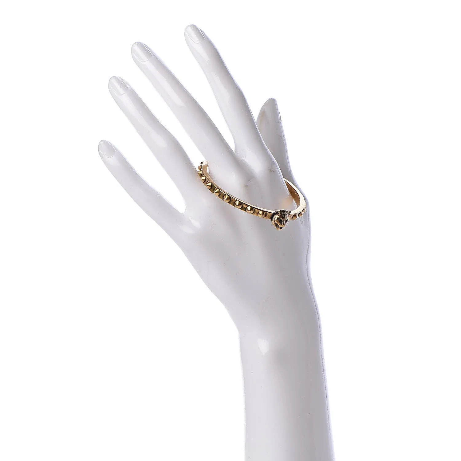 Gucci Metal Studded Feline Head Bracelet in Aged Gold